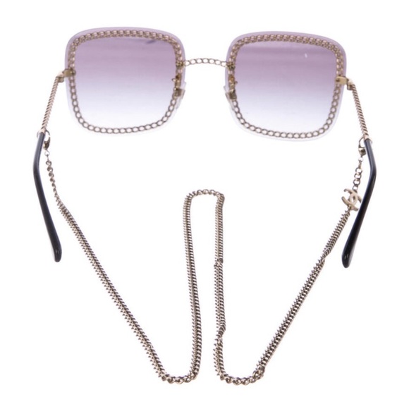 100% authentic CC logo Chanel square sunglasses on a chain - Picture 3 of 4
